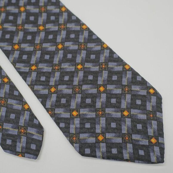 Hugo Boss Other - Boss‎ Hugo Boss Geometric Print Blue Black Orange Wide Silk Tie